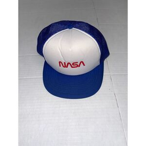 Vintage NASA Hat Cap Snapback Mesh Red White Blue‎ Space A55